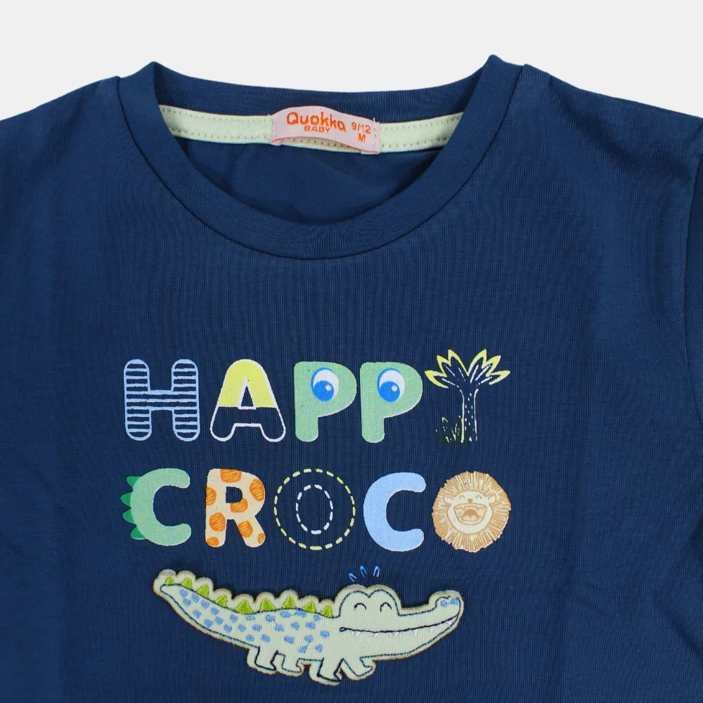 T-shirt en coton à manches courtes pour garçons avec impression de crocodile heureux