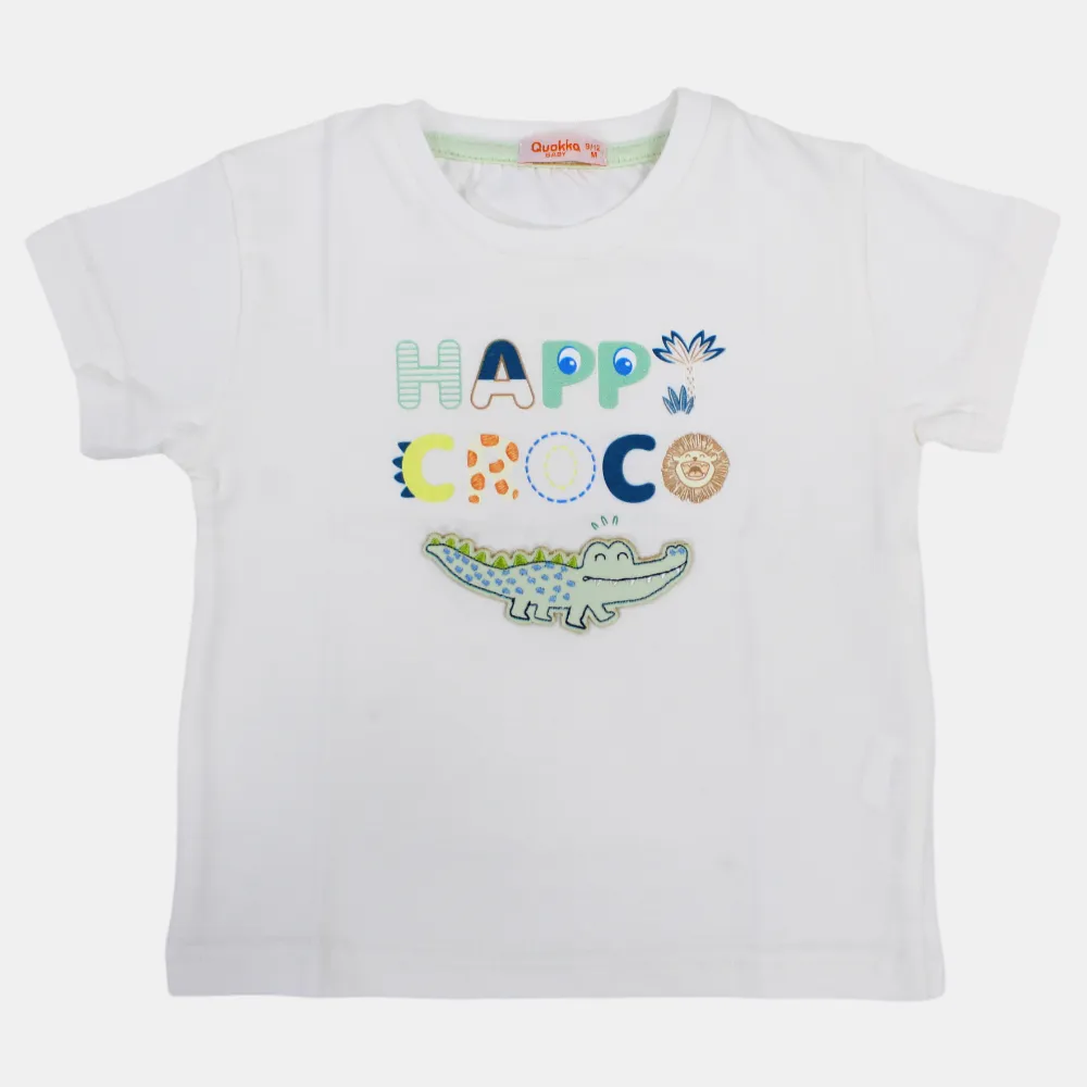 T-shirt en coton à manches courtes pour garçons avec impression de crocodile heureux