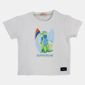 T-shirt en coton à manches courtes pour garçons avec impression de crocodile heureux