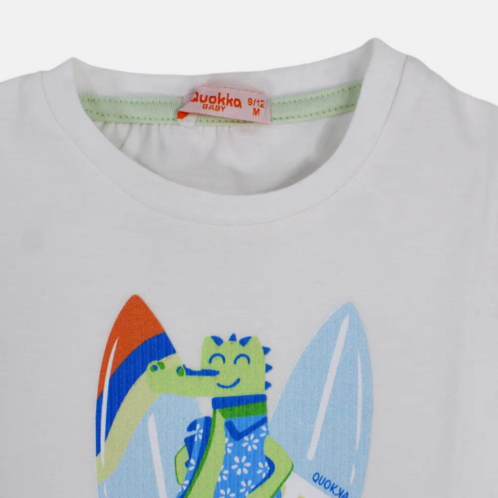 T-shirt en coton à manches courtes pour garçons avec impression de crocodile heureux
