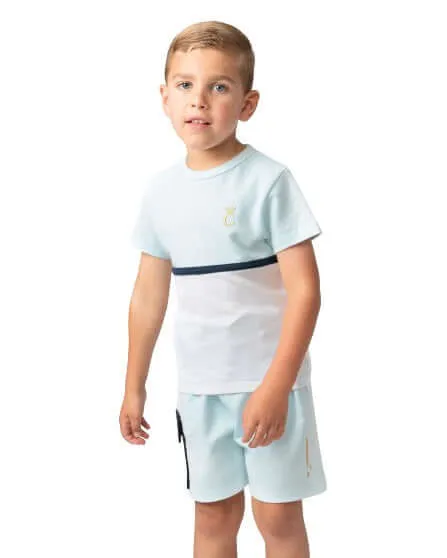 Ensemble Short à Col Ras Bleu Ciel pour Garçons en Tissu Gaufré