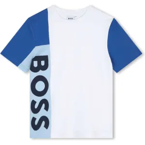 T-shirt en coton pour garçons avec logo blanc et bleu