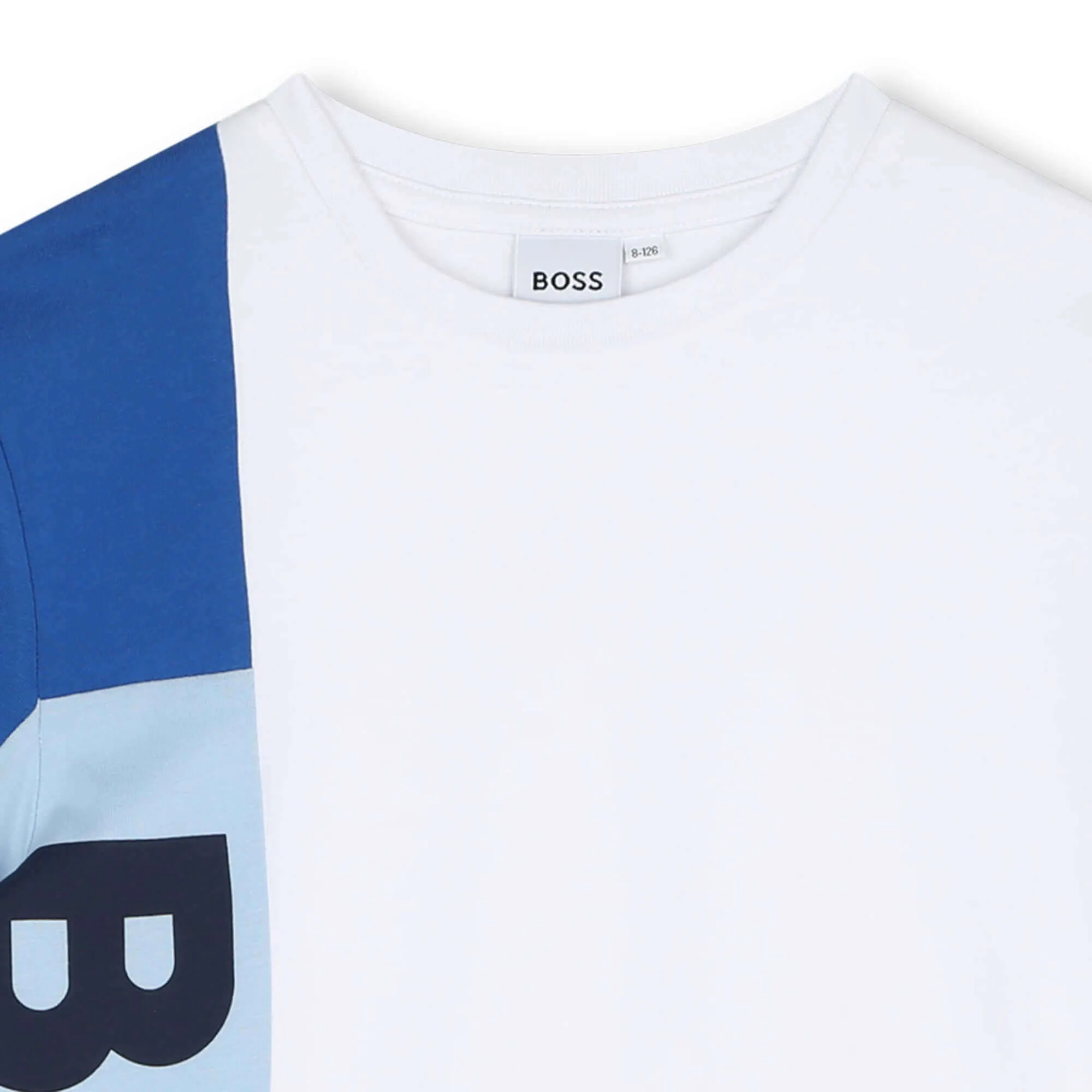 T-shirt en coton pour garçons avec logo blanc et bleu