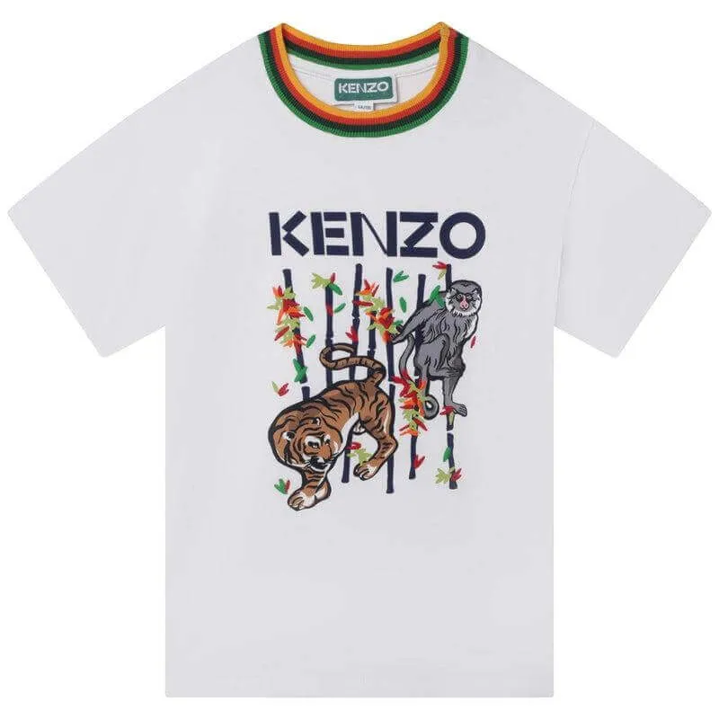 T-shirt Blanc en Bambou avec Tigre pour Garçons