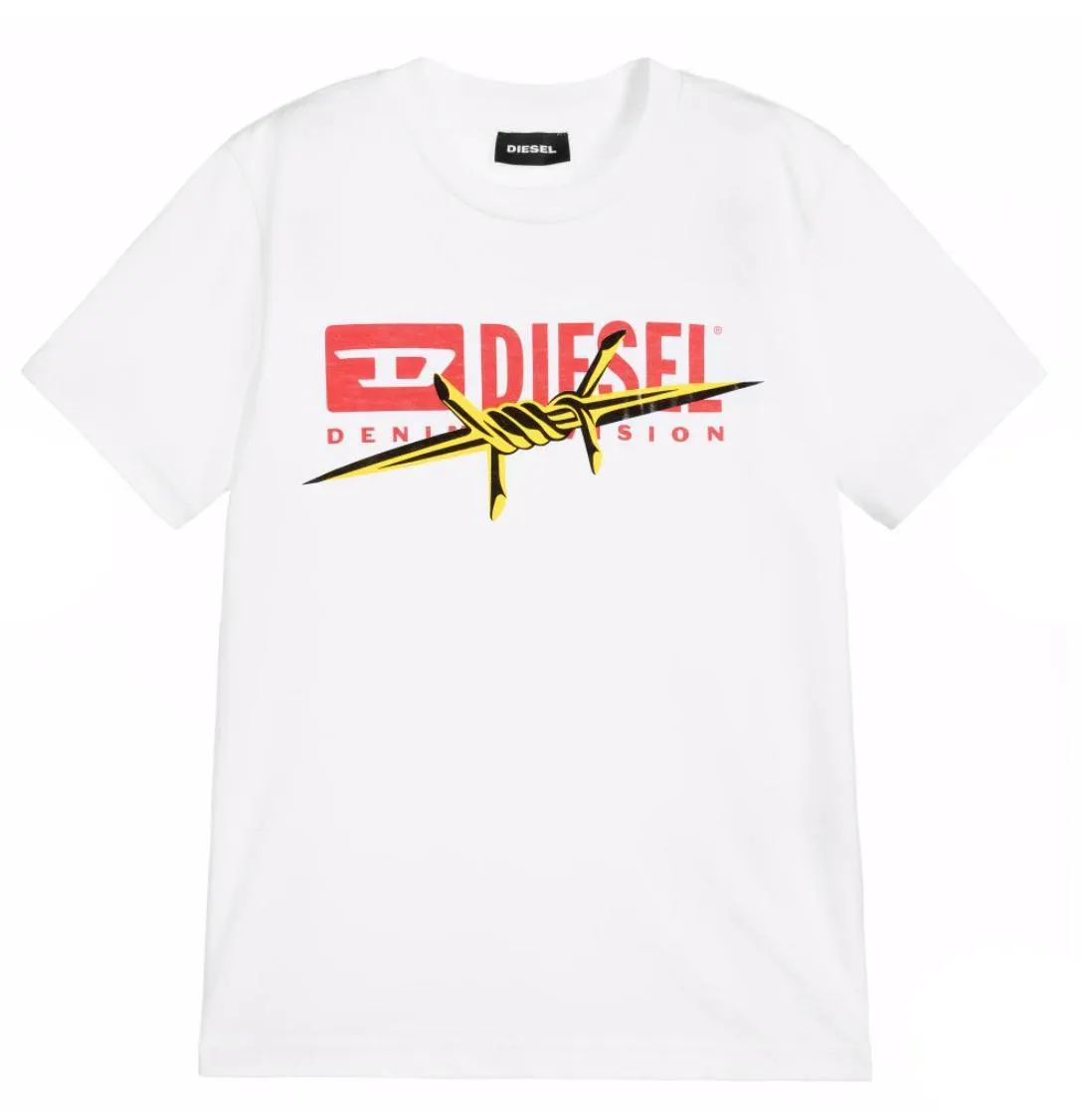 T-shirt Blanc Garçon avec Motif de Fil de Fer Barbelé