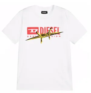T-shirt Blanc Garçon avec Motif de Fil de Fer Barbelé