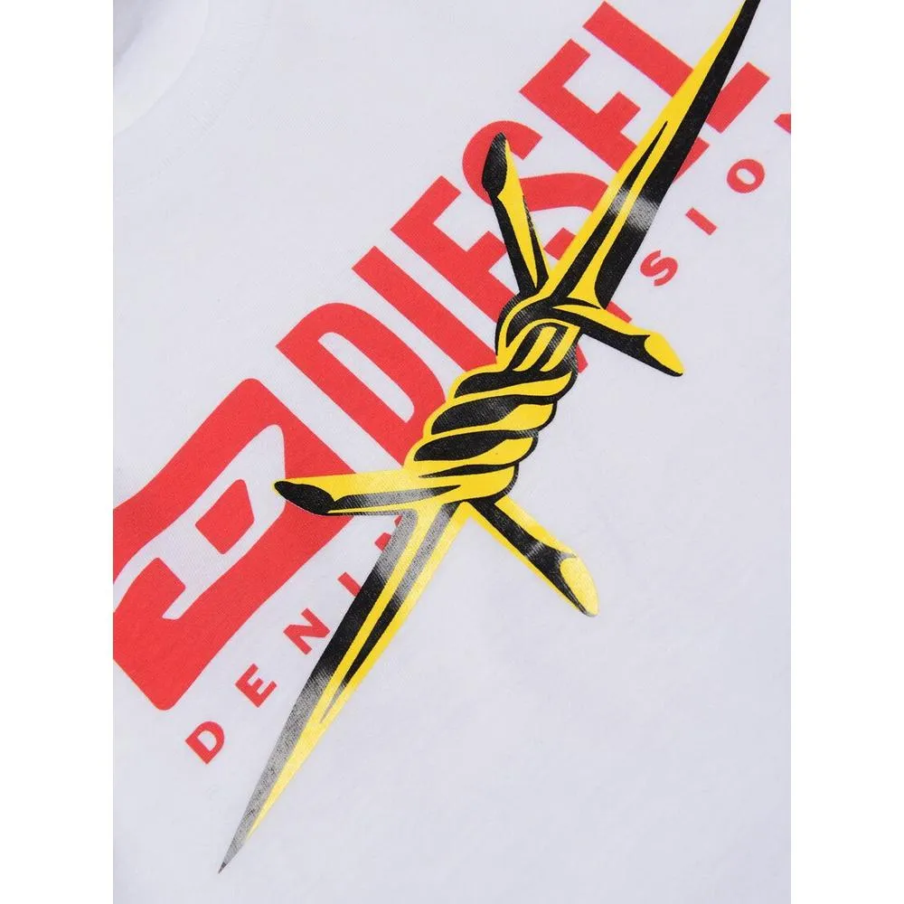 T-shirt Blanc Garçon avec Motif de Fil de Fer Barbelé