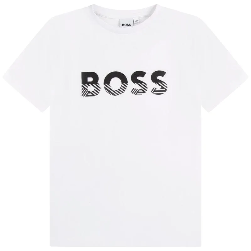 T-shirt Blanc pour Garçons avec Logo Boss