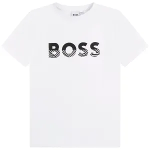 T-shirt Blanc pour Garçons avec Logo Boss