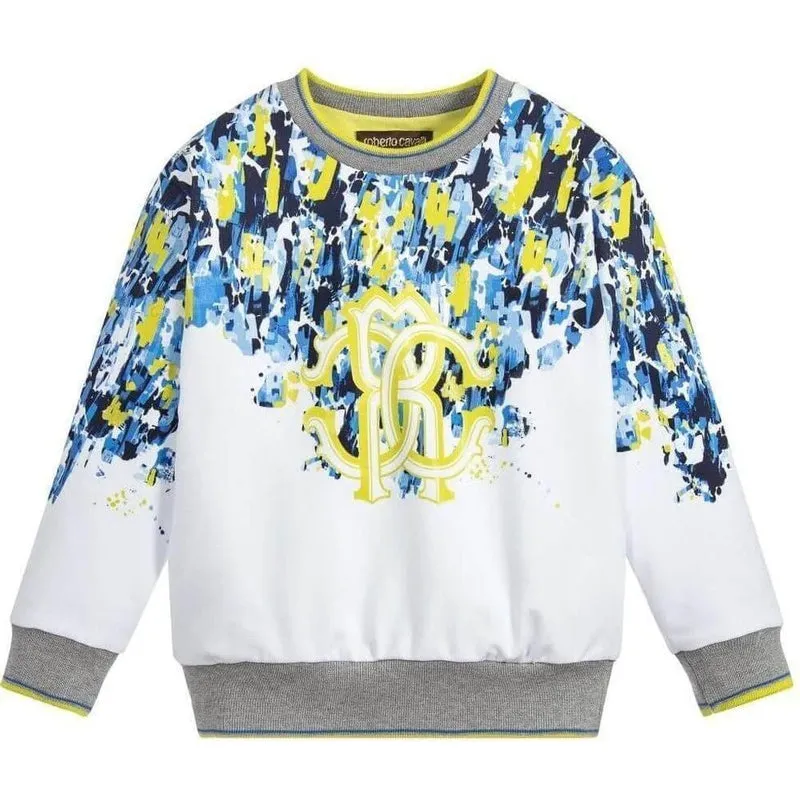 Sweat-shirt blanc à motif léopard brossé pour garçons