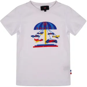 T-shirt blanc pour garçons avec imprimé carrousel de voitures