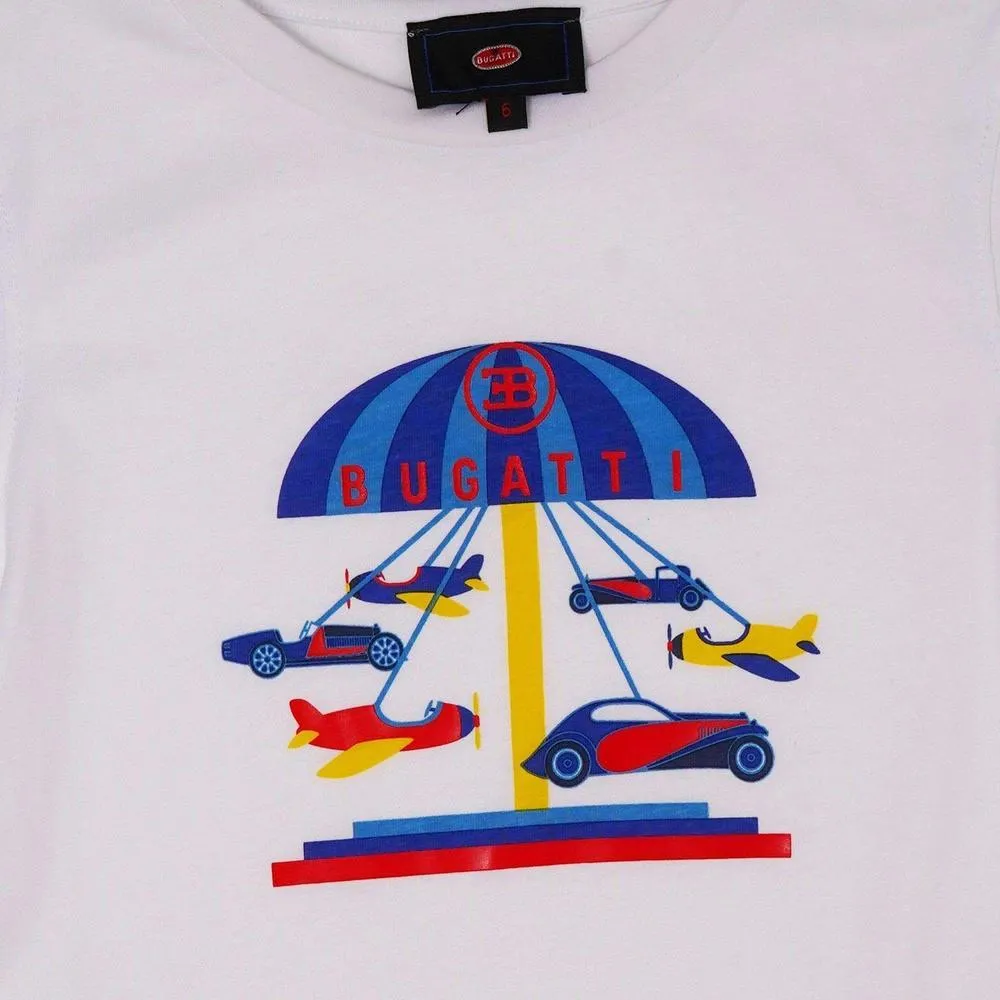 T-shirt blanc pour garçons avec imprimé carrousel de voitures