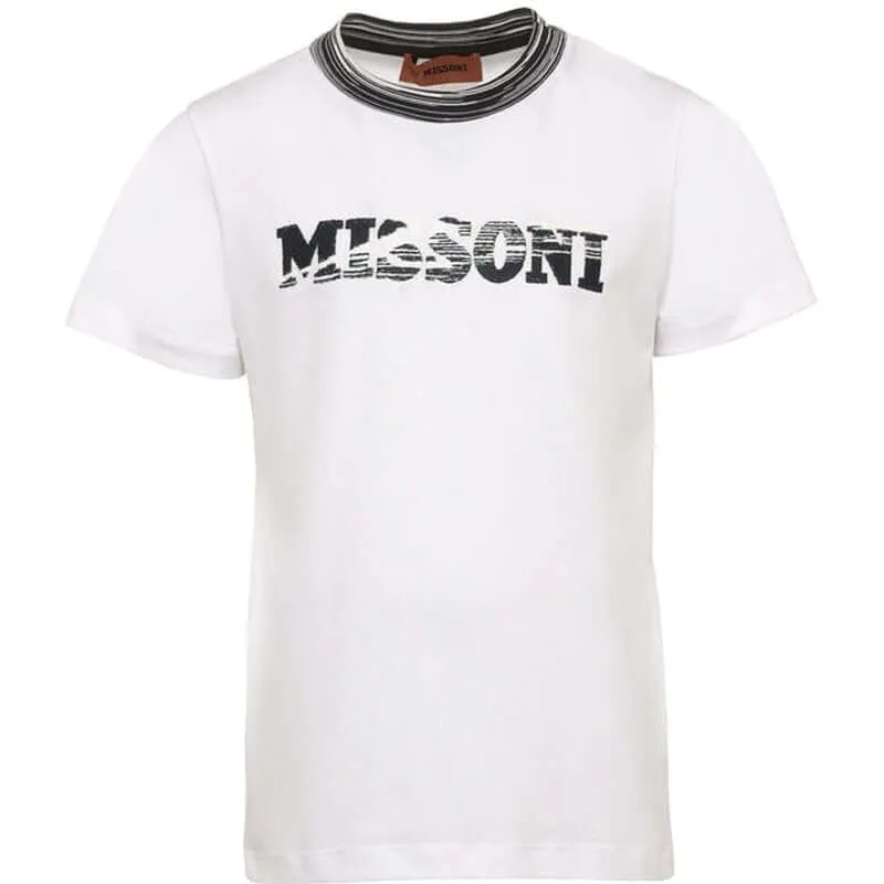 T-shirt pour garçons blanc avec logo craquelé
