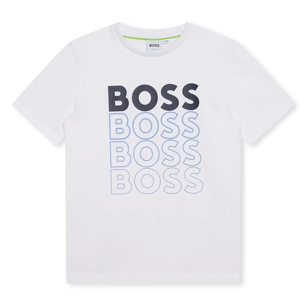 T-shirt à manches courtes avec logo dégradé blanc pour garçons