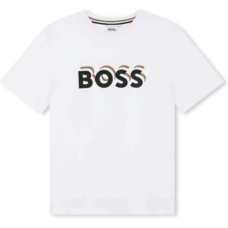 T-shirt en coton à manches courtes avec logo blanc pour garçons
