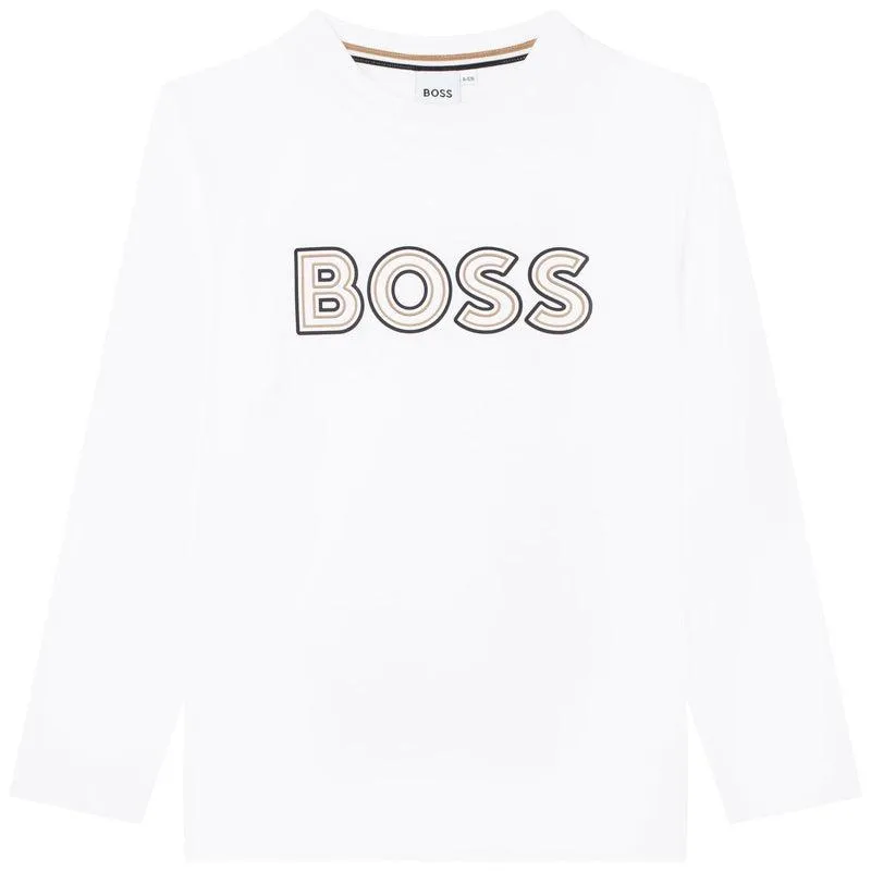 T-shirt à manches longues blanc pour garçon avec logo
