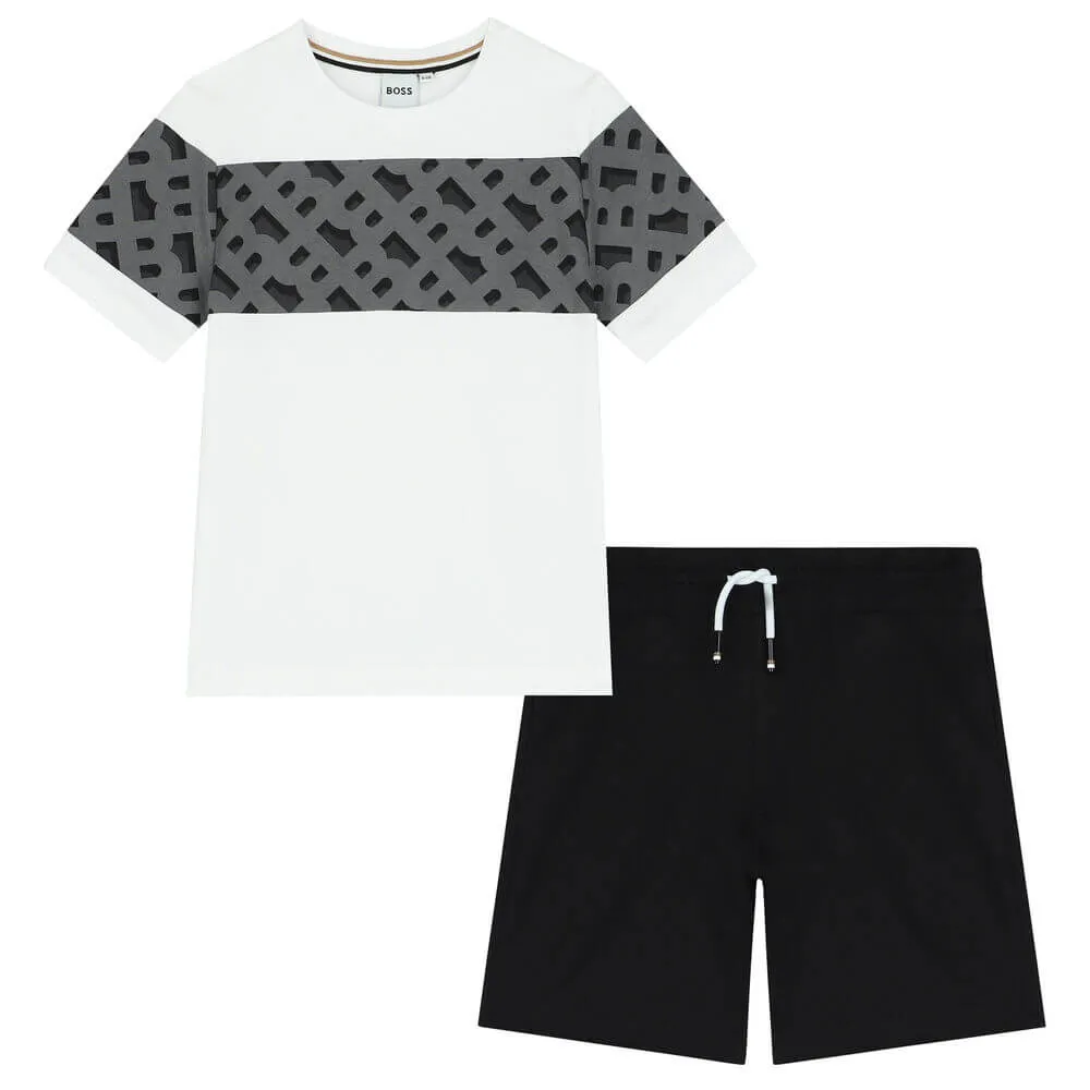 Ensemble de shorts pour garçons avec imprimé monogramme blanc