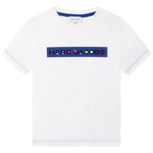 T-shirt pour garçons blanc avec logo multicolore