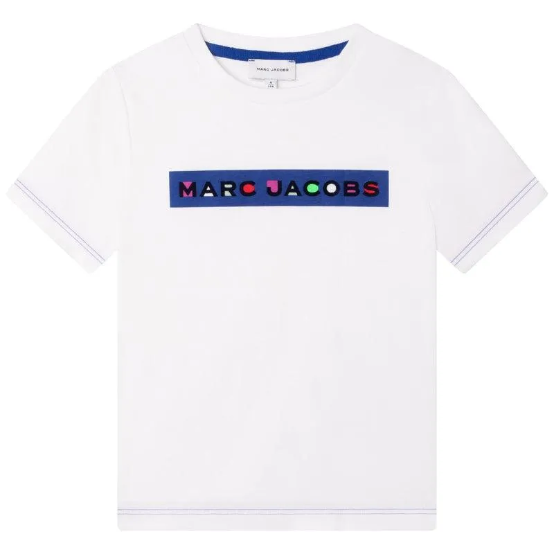 T-shirt pour garçons blanc avec logo multicolore