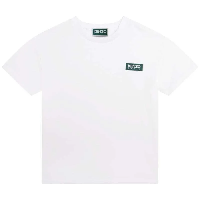 T-shirt pour garçons en coton biologique blanc avec logo