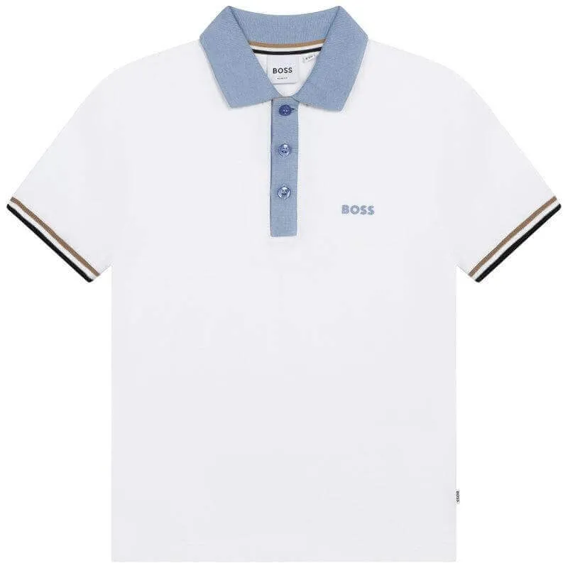 Polo à manches courtes rayé blanc pour garçons
