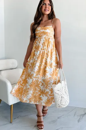 Robe plissée à l'imprimé tropical et à la perspective aérée (Multi orange clair)