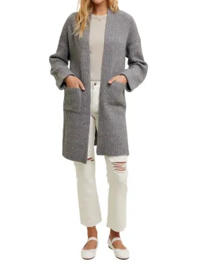 Cardigan côtelé brossé en charbon