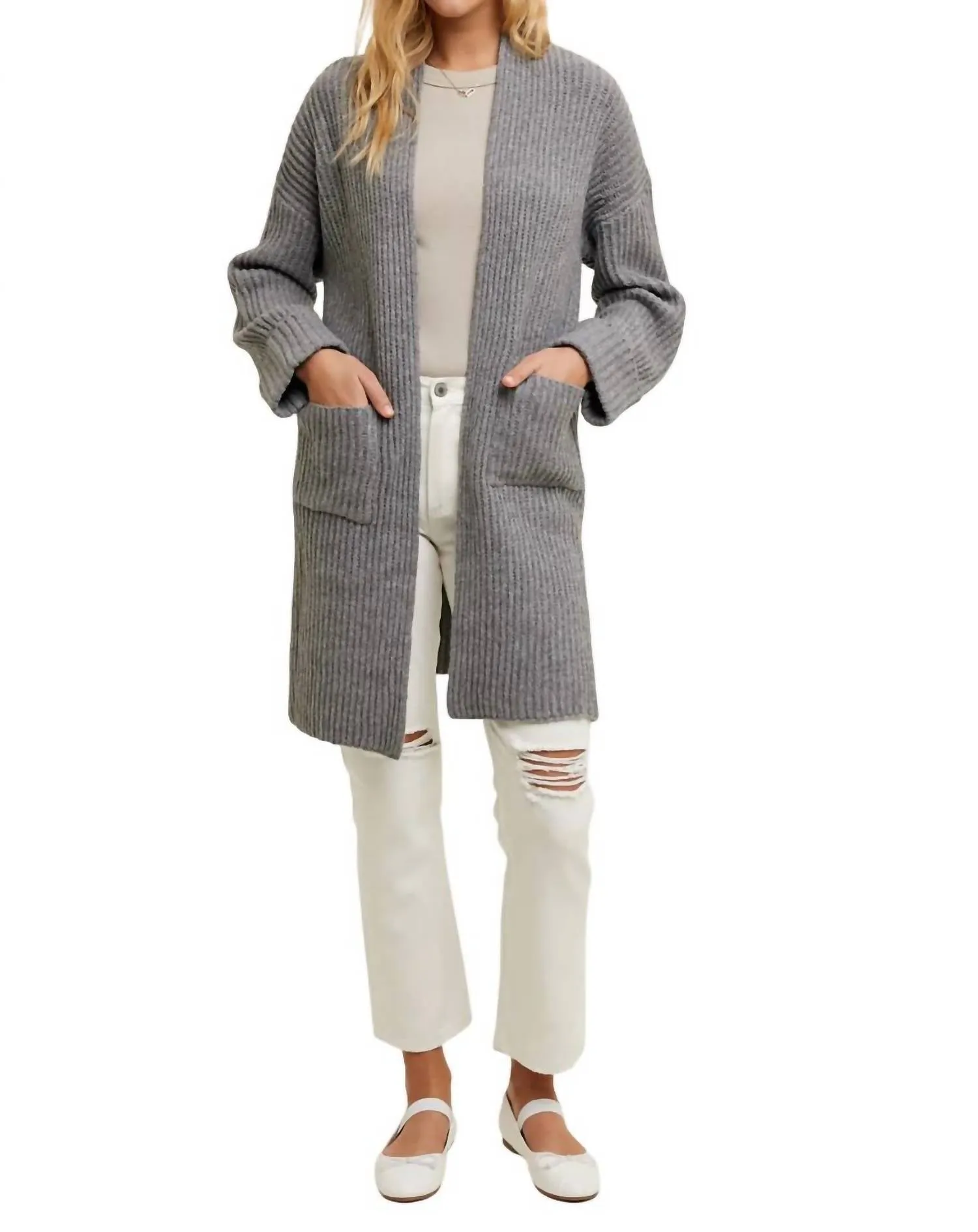 Cardigan côtelé brossé en charbon