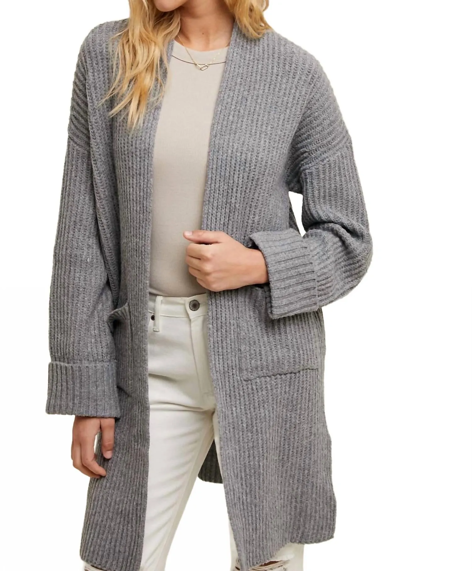Cardigan côtelé brossé en charbon