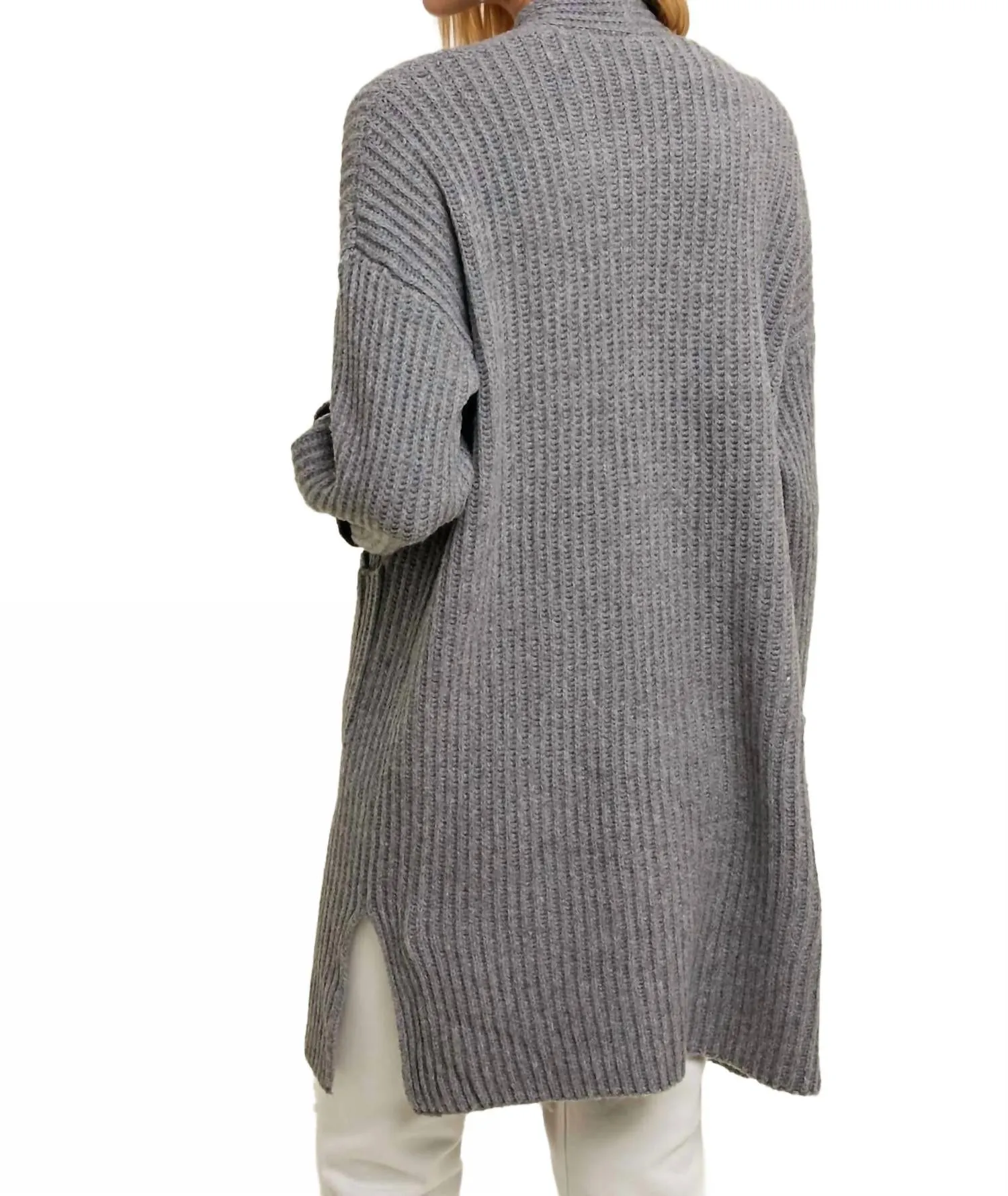 Cardigan côtelé brossé en charbon