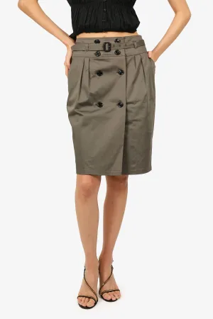 Burberry Jupe Ceinturée en Serge Kaki Taille 6