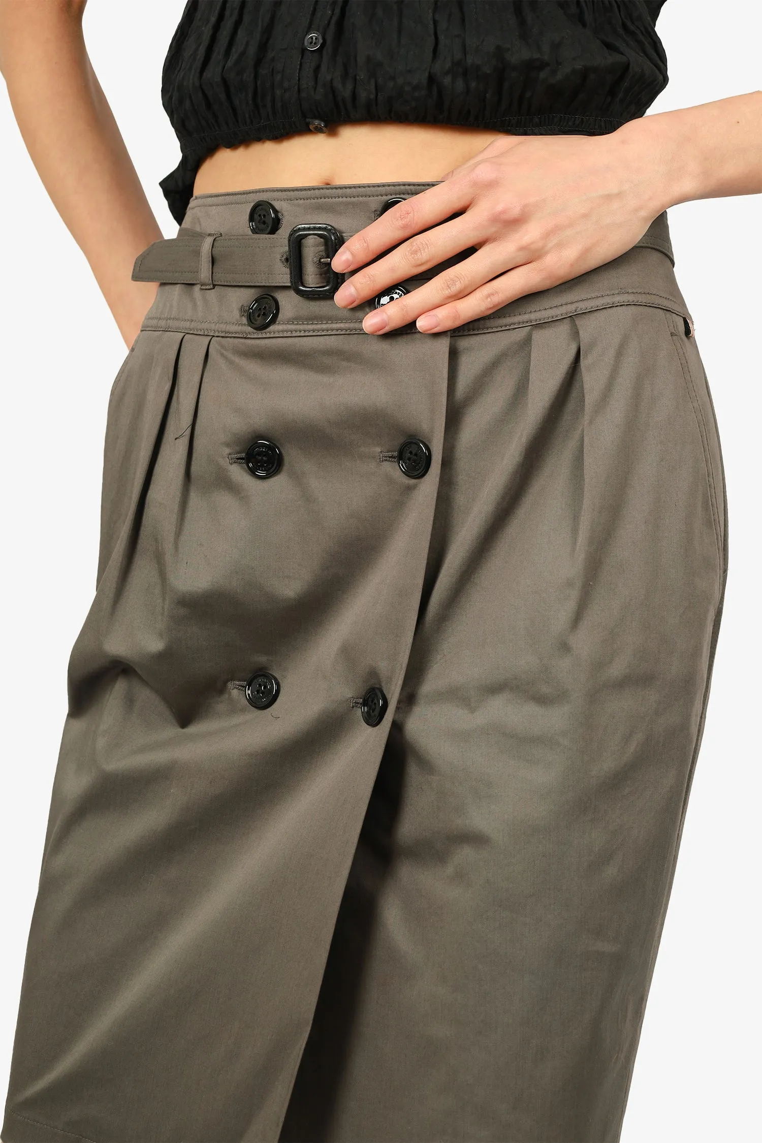 Burberry Jupe Ceinturée en Serge Kaki Taille 6