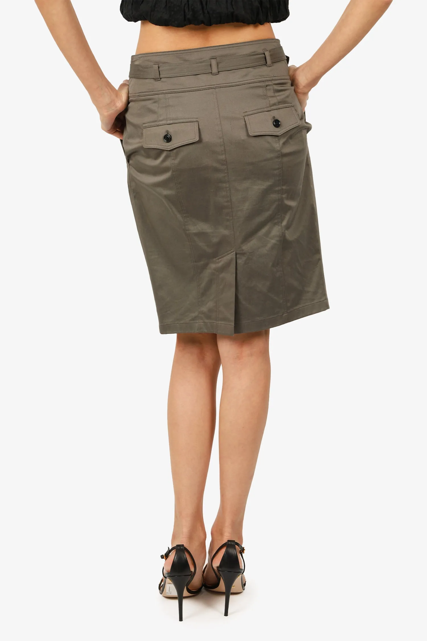 Burberry Jupe Ceinturée en Serge Kaki Taille 6