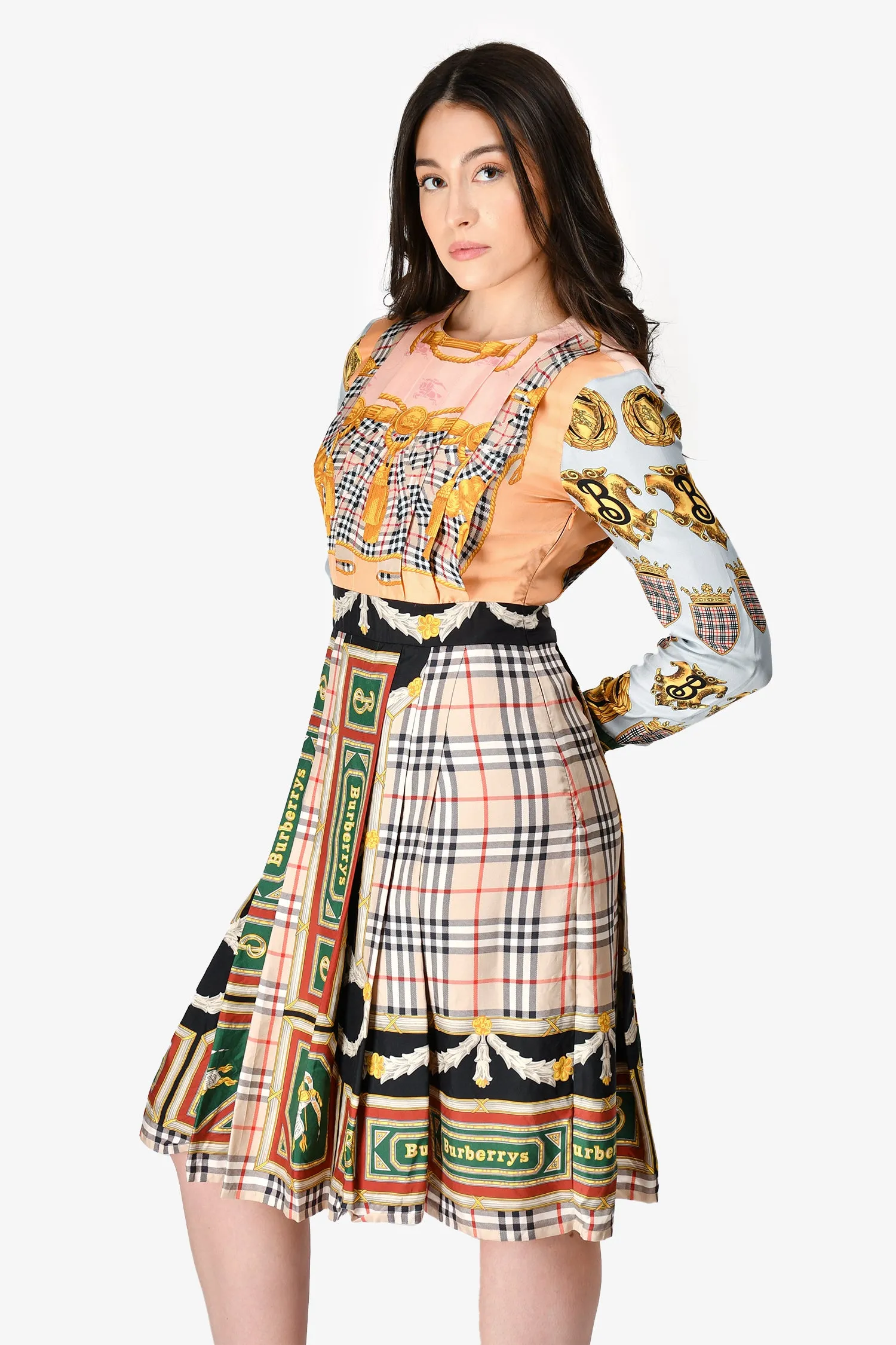 Robe Burberry en soie rose/multicolore à manches longues Novacheck Taille 6