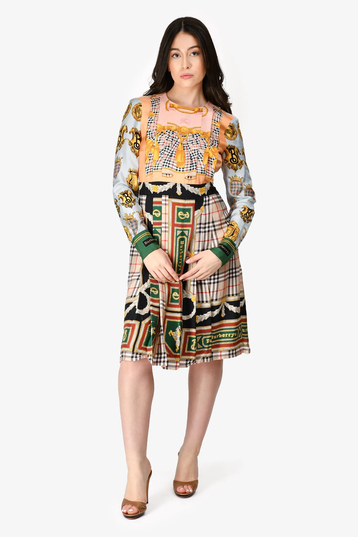 Robe Burberry en soie rose/multicolore à manches longues Novacheck Taille 6