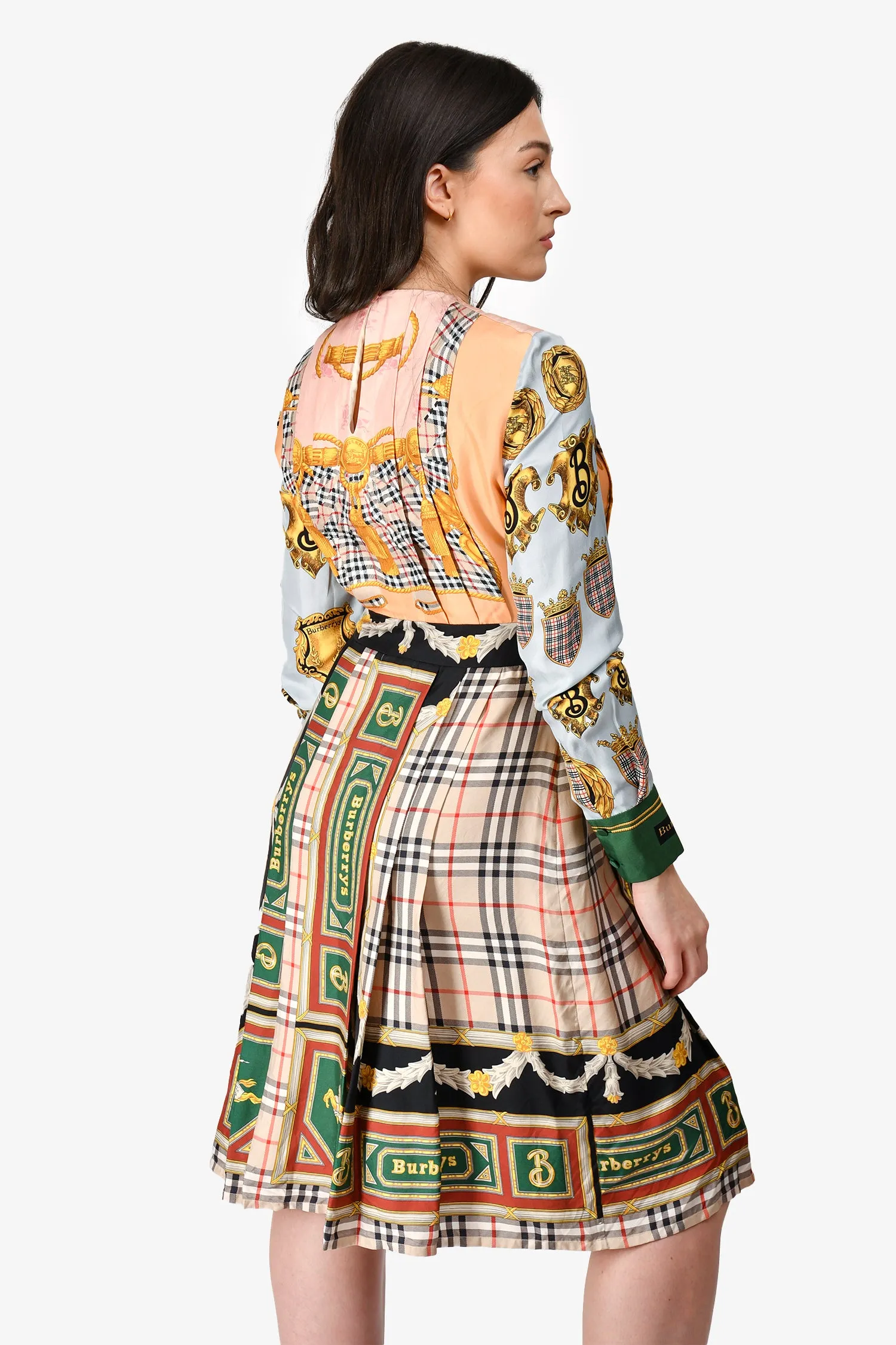 Robe Burberry en soie rose/multicolore à manches longues Novacheck Taille 6