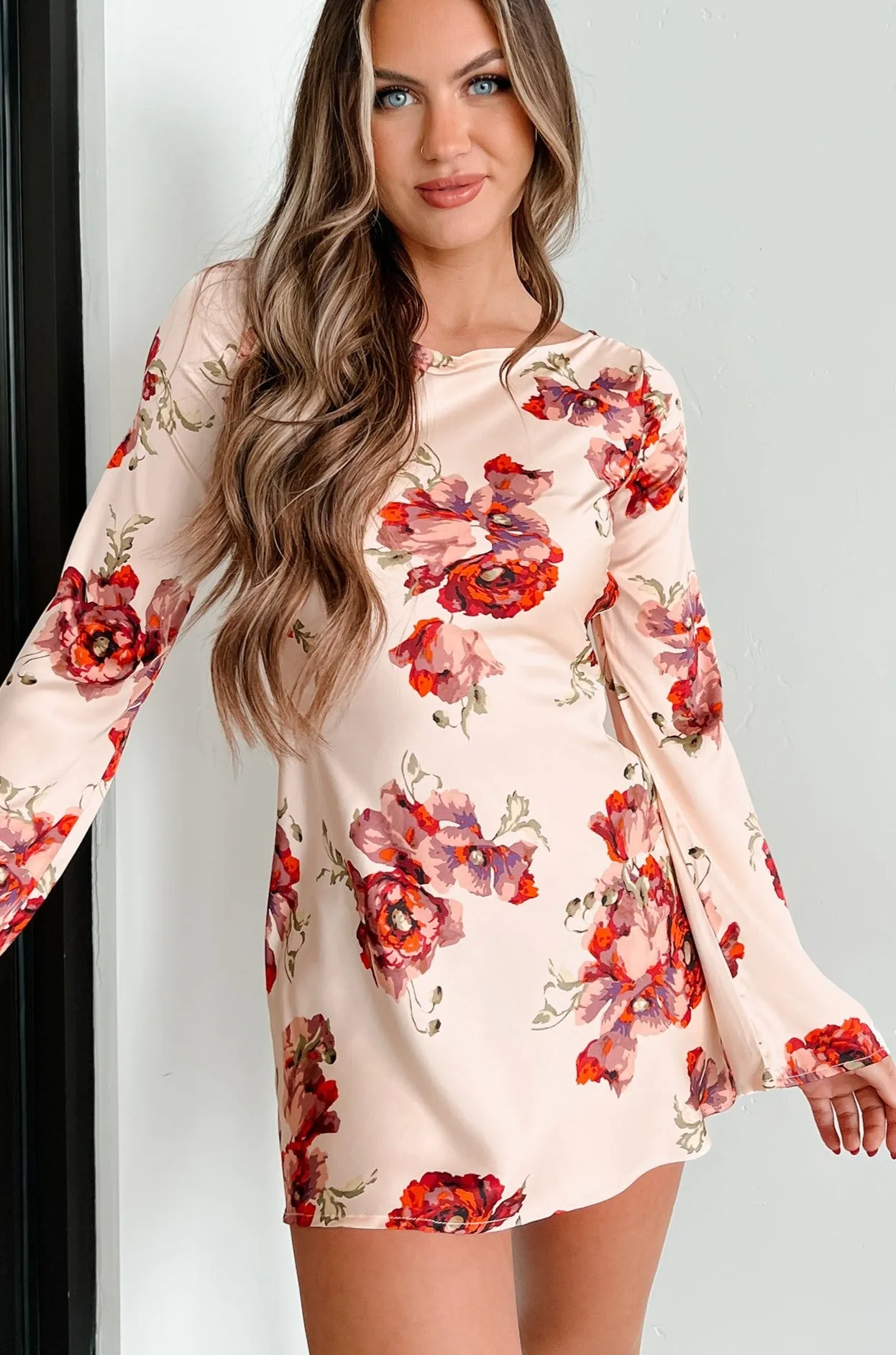 Robe Mini Florale Satin Call Me Lovely (Crème)