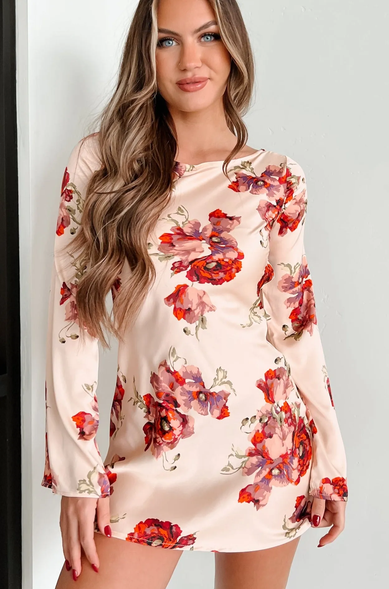 Robe Mini Florale Satin Call Me Lovely (Crème)