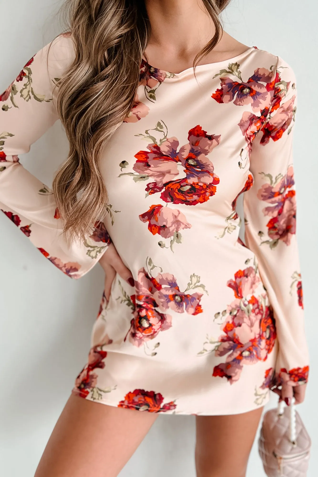Robe Mini Florale Satin Call Me Lovely (Crème)