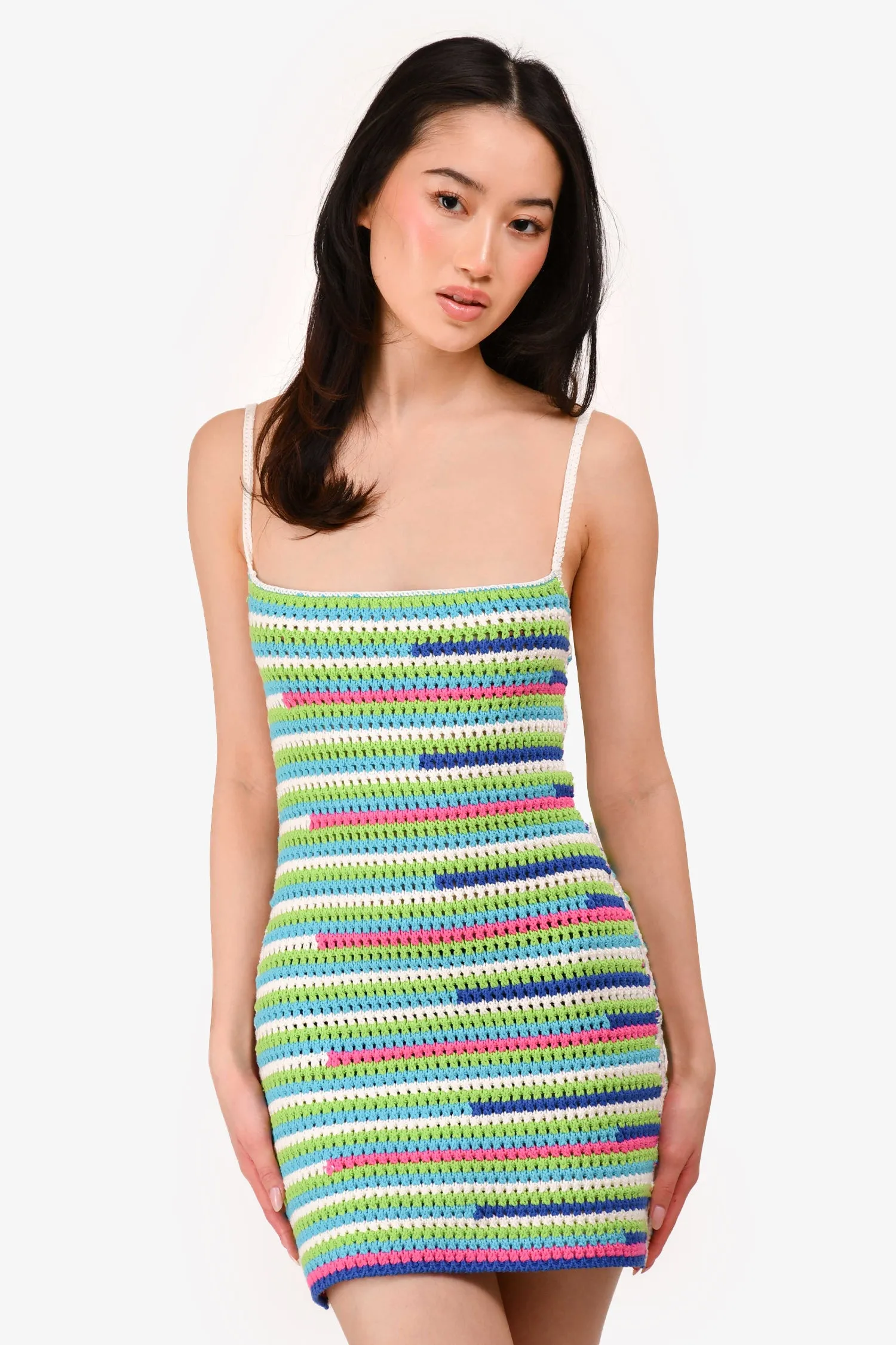 Robe mini tank tricotée crochet vert/multicolore Camila Coelho Taille XS