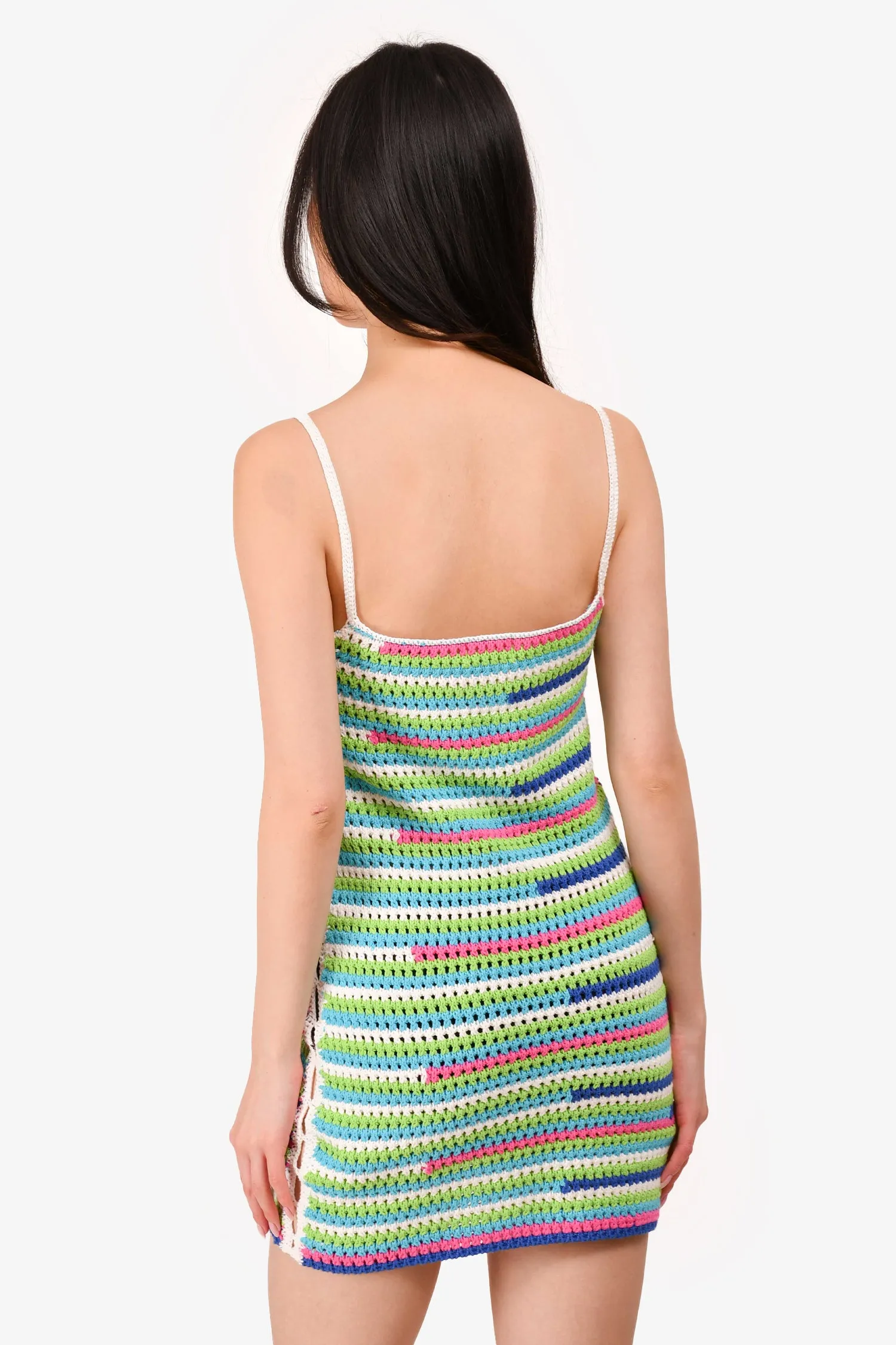 Robe mini tank tricotée crochet vert/multicolore Camila Coelho Taille XS