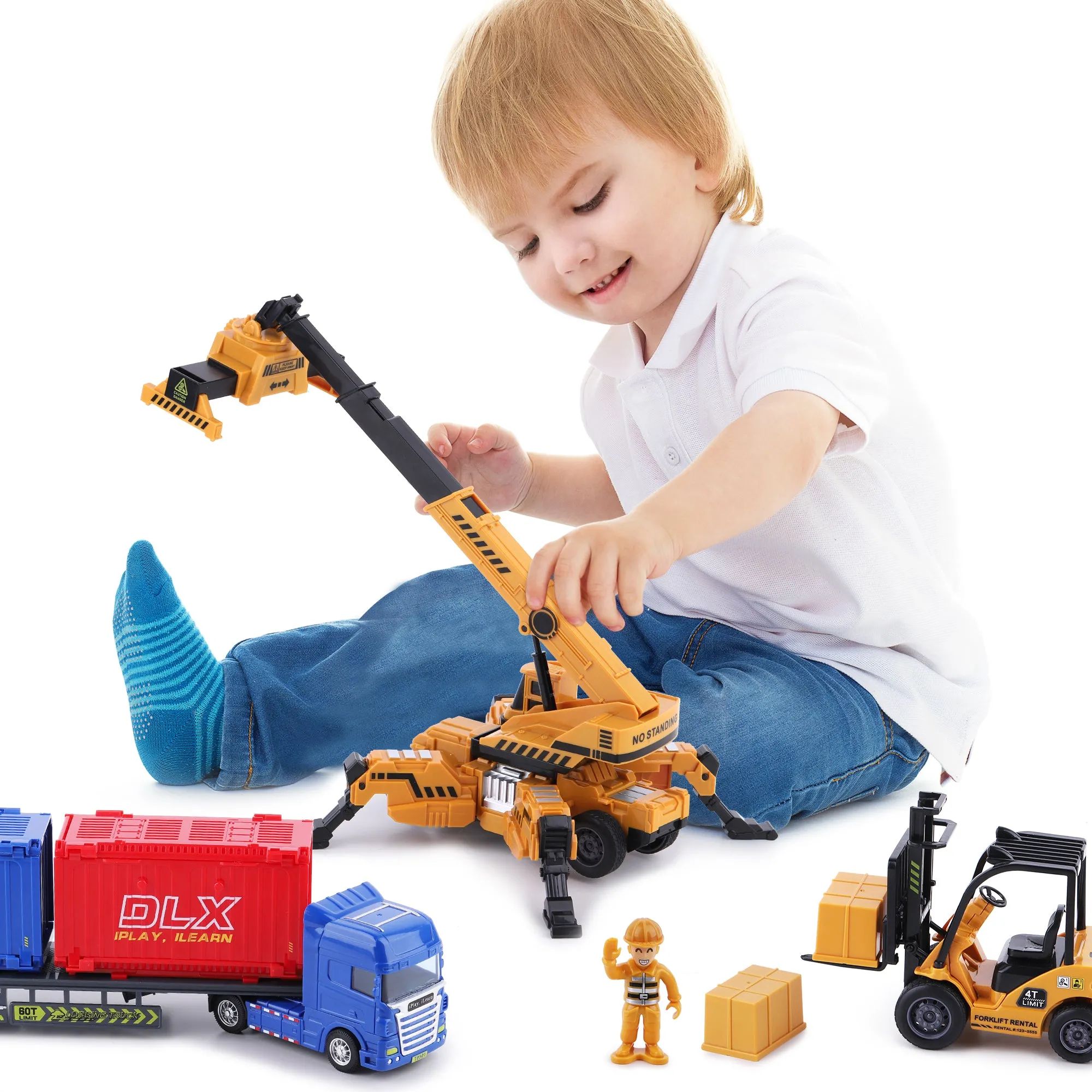 Ensemble de Jouets de Camion de Transport de Marchandises, Site de Jeu de Véhicules de Construction de Port pour Enfants