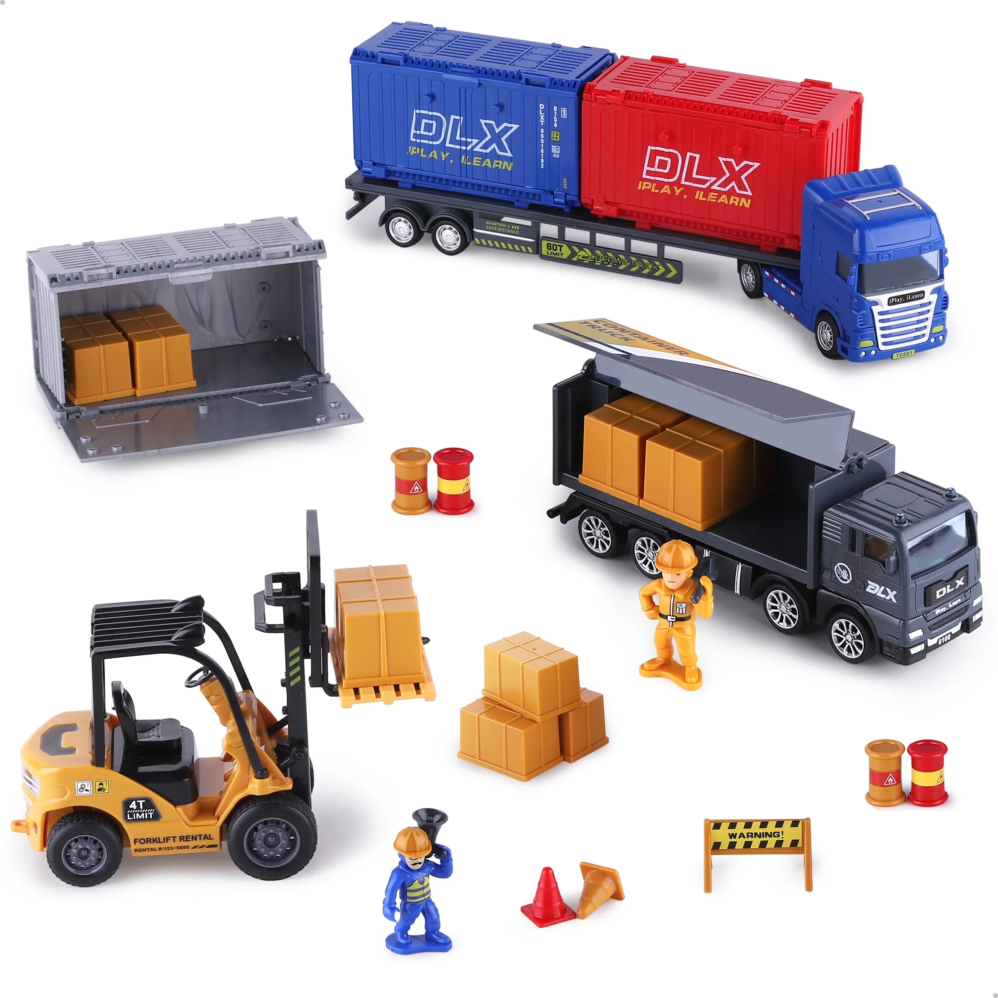 Ensemble de Jouets de Camion de Transport de Marchandises, Site de Jeu de Véhicules de Construction de Port pour Enfants