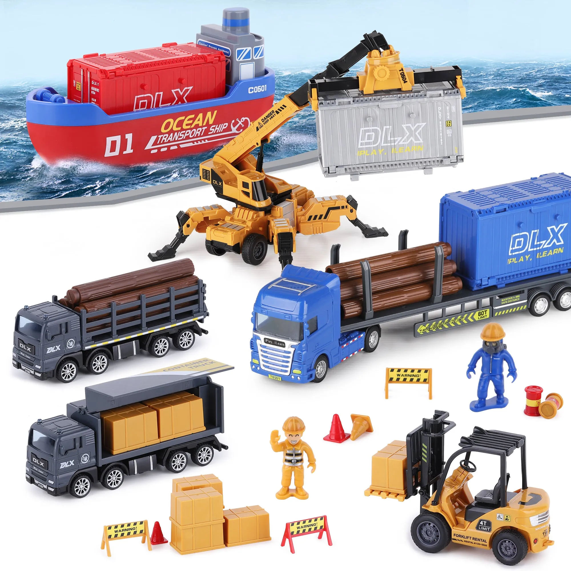 Ensemble de Jouets de Camion de Transport de Marchandises, Site de Jeu de Véhicules de Construction de Port pour Enfants