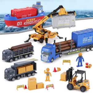 Ensemble de Jouets de Camion de Transport de Marchandises, Site de Jeu de Véhicules de Construction de Port pour Enfants