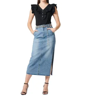 Jupes en jean décontractées à taille haute avec fente latérale en denim