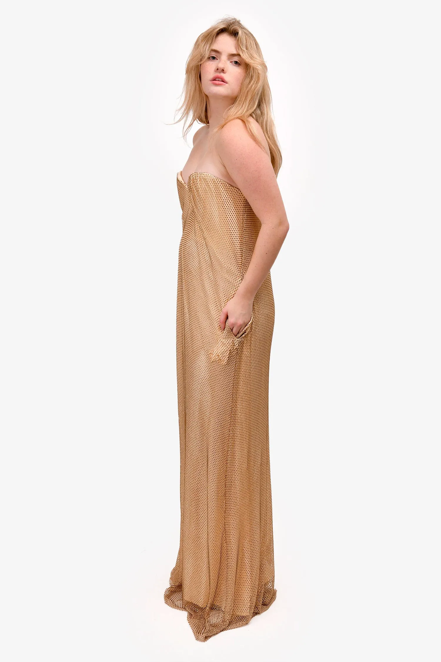 Robe bustier corset caché en cristal doré Cavanagh Baker Taille S