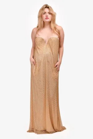 Robe bustier corset caché en cristal doré Cavanagh Baker Taille S