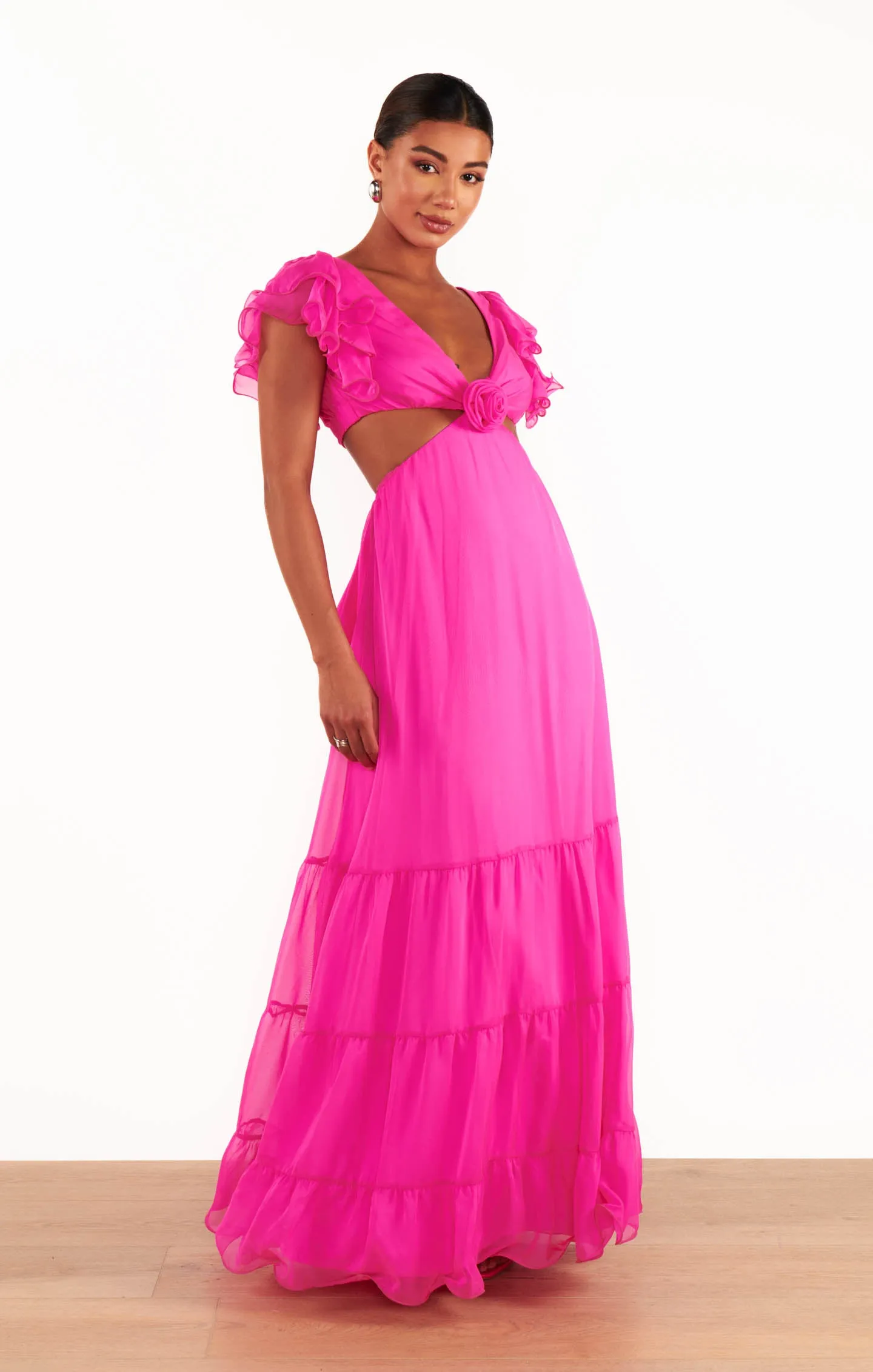 Robe Maxi Christine ~ Chiffon Rose Choquant