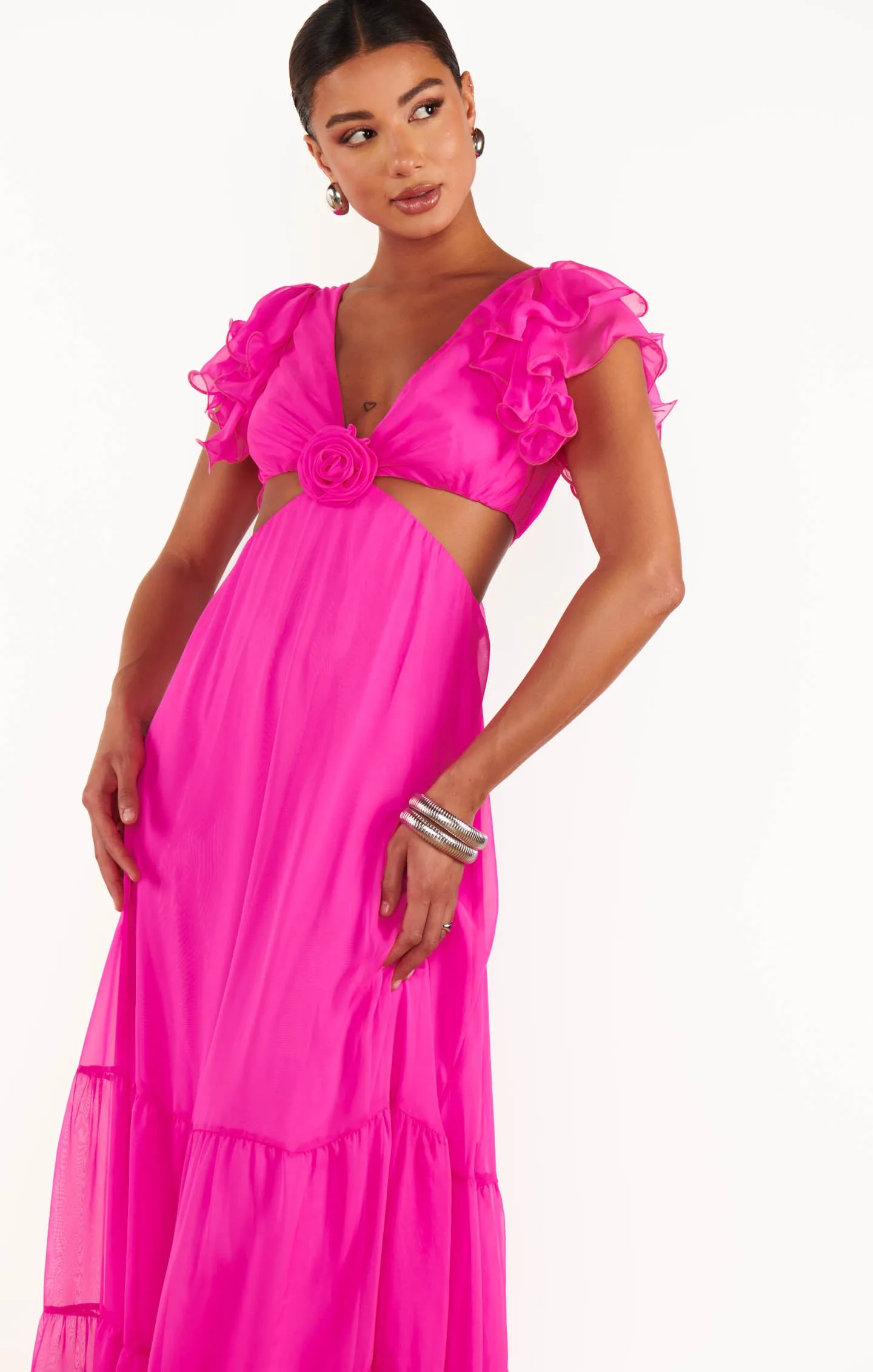 Robe Maxi Christine ~ Chiffon Rose Choquant